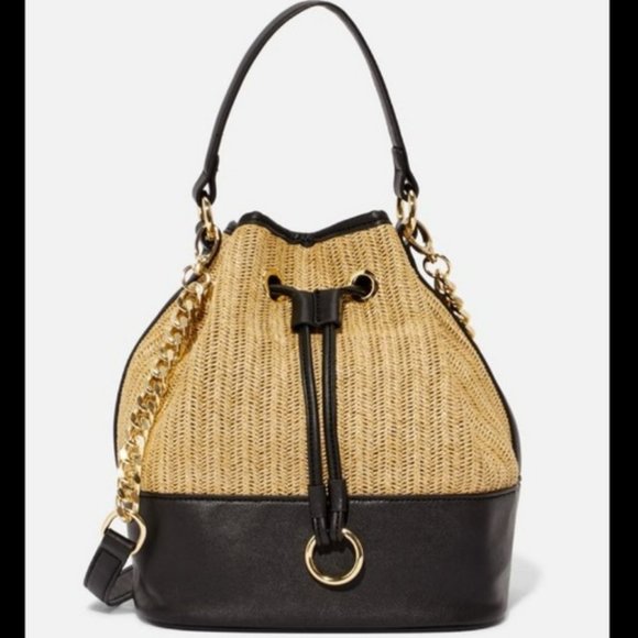 JustFab Bags Justfab Basket Weave Drawstring Bucket Bag Nwt Poshmark